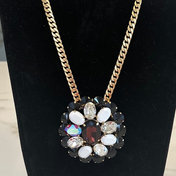Rebekah Price Swarovski Crystal Flower Pendant on Wide Gold Italian Chain - Picture 2 of 12